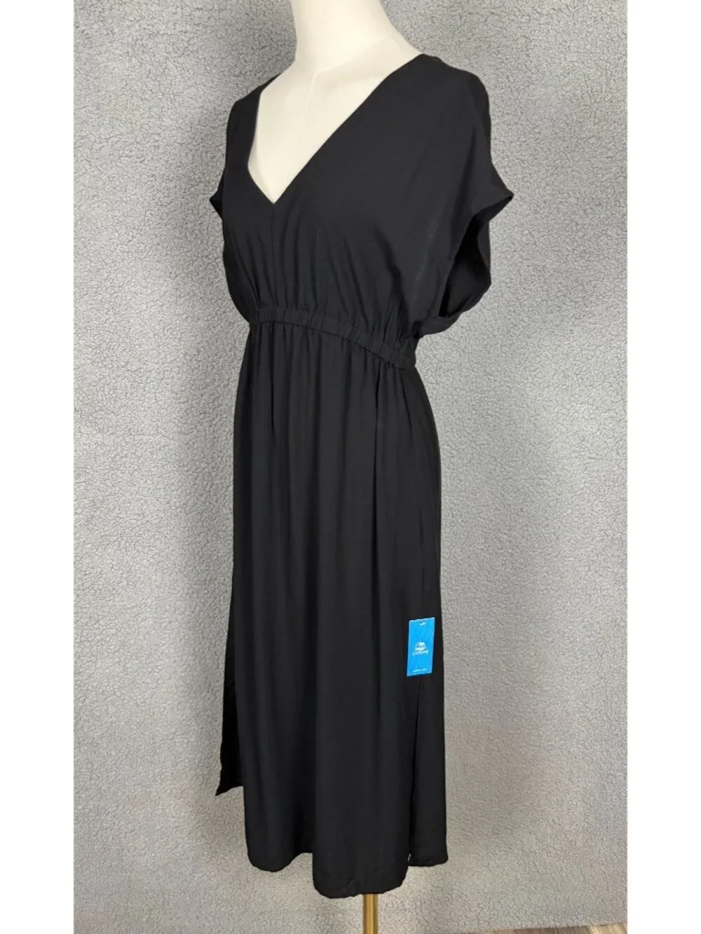 Cupshe Black Midi Dress / Cover Up V-Neck Elastic Waist Short Sleeve Small NWT's